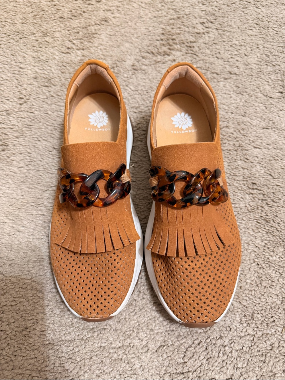 Yellow Box Tan Fringe Chain Slip-On Riska Sneakers 7.5